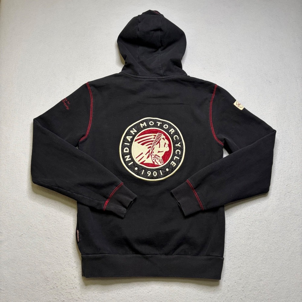 Indian Motorcycle Hoodie Men Small Black Red Pullover Embroidered Logo Biker - Picture 4 of 11